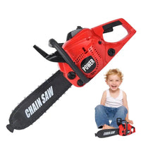 Realistic kids toy chainsaw with a smiling child, perfect for outdoor pretend play, mini garden enthusiasts, and active role-playing fun.