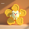 Yellow baby bath spinning top toy with cute animal design and textured spinning leaves, ideal for engaging bath time fun.