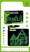 DIY luminous fort building kit box displaying glowing playhouse structures for creative kids' adventures.