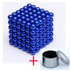 Blue magnetic building blocks cube set with storage tin for creativity and stress relief.