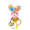 Colorful animal plush rattle toy for strollers with sensory features and cute design.