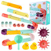 Colorful Kids Bath Toys Suction Cup Marble Run Track with rubber ducks and interactive water play set for bathtub fun.