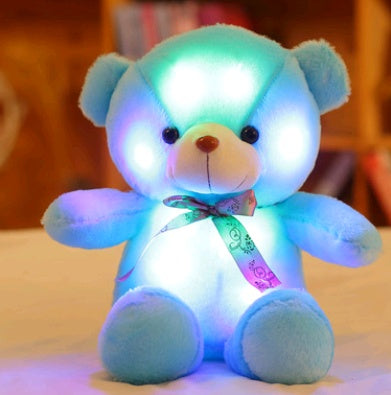 Luminous teddy bear plush toy with a soft glow, featuring LED lights, perfect for snuggles and as a comforting nightlight.