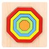 Wooden geometric shape puzzle with colorful concentric hexagons, enhancing kids' color recognition and spatial awareness skills.