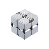 Silver Infinity Cube Fidget Toy for stress relief and focus, featuring 8 interconnected cubes for smooth rotation in any direction.