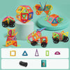 Colorful magnetic building blocks set for kids, featuring various geometric shapes and creative 3D designs for educational play.