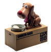 Robotic dog piggy bank with coin-eating design on Choken-Bako box, perfect for kids and dog lovers.