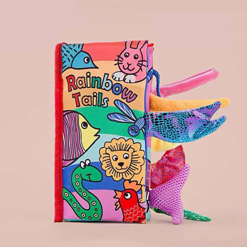 Baby cloth book toy with vibrant animal tails designed for sensory play and early learning development.