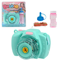 Camera Bubble Machine Toy with lights, music, and accessories in packaging, perfect for fun playtime and parties.