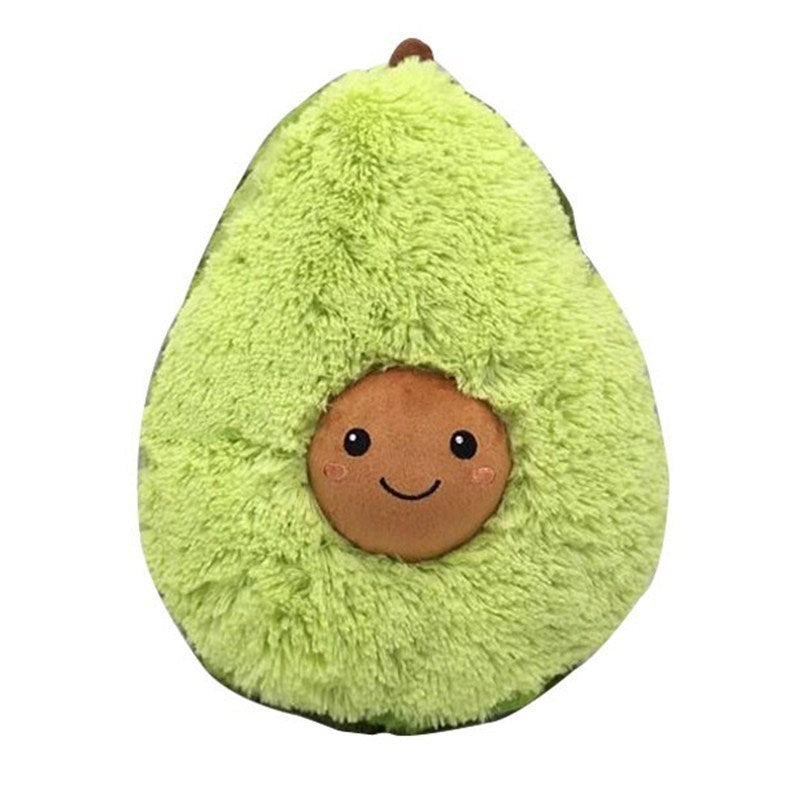 Plush avocado pillow with cute face, soft plush fabric, perfect for cuddling and decorating any room.