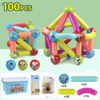 DIY magnetic construction set for kids with colorful rods, 100 pieces, building blocks, and educational toy packaging.