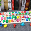 Colorful 3D wooden alphabet and number puzzle designed for toddlers, promoting learning and development with bright letters and shapes.