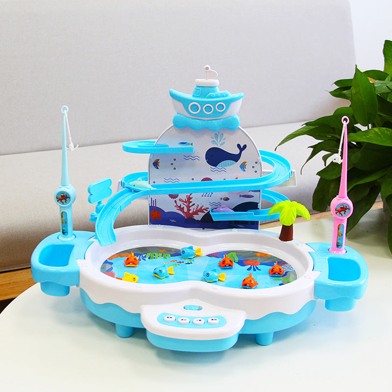 Electric fishing toy set with music and lights for kids, enhancing hand-eye coordination and fine motor skills through play.