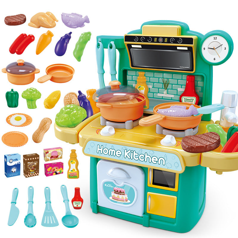 Kids play kitchen set with dishwasher pool, 23 colorful accessories, and electronic features for fun, creative pretend play.