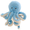 Blue baby octopus plush toy with a smiling face, ideal for cuddles and nursery decor.