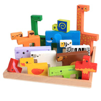 Wooden animal stack blocks set, featuring colorful 3D puzzle pieces, promoting creativity and learning for kids