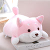 Pink soft stuffed puppy plush toy for kids placed on a book.