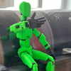 Green movable shapeshift robot 3D-printed model with flexible joints showcasing customizable pose.