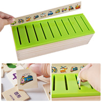 Wooden Knowledge Classification Box for early learning, featuring shape sorting and color matching activities with eco-friendly design.