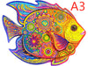 Colorful fish-shaped puzzle piece with intricate floral patterns in vibrant colors.