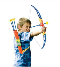 Child playing with a kids bow and arrow set with suction cup arrows, designed for safe indoor and outdoor archery fun.