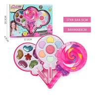 Kids makeup set with colorful, washable cosmetic kit in a fun lollipop design, safe for play with non-toxic materials.