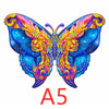 Colorful butterfly-shaped wooden puzzle piece with vibrant designs, labeled A5.