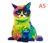 Rainbow-colored cat puzzle piece with A5 text, featuring vibrant and artistic design for home decor.