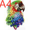 Colorful A4 parrot-shaped puzzle piece with intricate details and vibrant feathers.