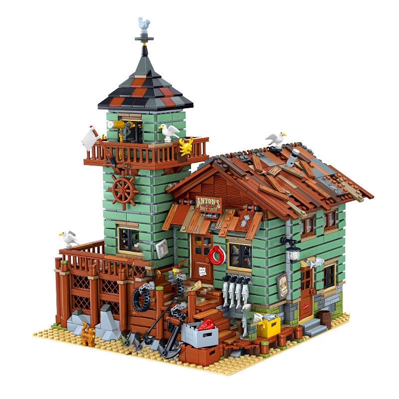 Captain's Wharf Building Block Set - Creative fishing house toy with nautical-themed details for imaginative play.