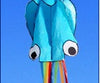 3D blue octopus kite with vibrant colors flying in a clear blue sky, ideal for beach outings and summer adventures.