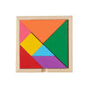 Colorful wooden tangram puzzle in a square frame for educational play and creativity development.