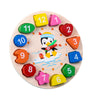 Colorful wooden penguin clock toy with shapes and numbers for educational play.