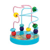 Colorful bead maze toy with winding wires and vibrant beads on a painted wooden base, ideal for toddler sensory learning and play.