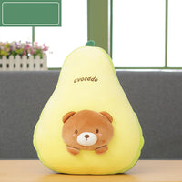 Avocado plush fruit pillow toy with cute bear design for soft home decor cushions.