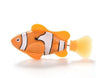 Orange swimming robot fish toy with realistic movement for bath time fun.