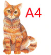 Artistic illustration of an orange cat with decorative patterns and A4 text in red.