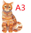 Illustrated orange cat with intricate patterns wearing decorative collar, red text "A3" on a white background.