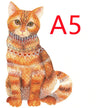 Decorative illustration of an orange cat in intricate patterns next to red "A5" text.