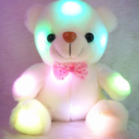 LED glowing teddy bear with colorful lights and pink bow, perfect for gifts and room décor.