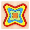 Wooden geometric shape puzzle with colorful layered pieces for kids educational learning and cognitive skill development.