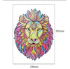 Colorful lion illustration puzzle piece from DIY Wooden Animal Puzzle set with intricate designs and vibrant hues.