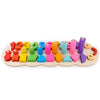 Wooden logarithmic board toy with colorful numbers and shapes for early learning math and color recognition.