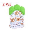 Baby teething gloves with green silicone molar mitten and cute animal pattern, 2 pieces.