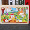 Colorful wooden animal puzzle for kids featuring animals in a garden setting. Educational jigsaw toy for developing motor skills.