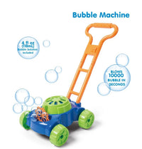 Electric Bubble Machine Push Toy for Kids, produces 10,000 bubbles in seconds, colorful tank car design for outdoor fun.