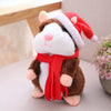 Talking Hamster Plush Toy wearing a Santa hat and scarf, interactive mimicking pet for kids and adults.