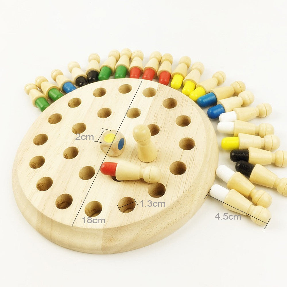 Montessori Wooden Memory Match Stick Chess educational game on white background.