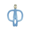 Blue silicone baby teether in monkey shape for soothing baby teething discomfort.