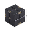 Black Infinity Cube Fidget Toy for stress relief with smooth rotation and durable zinc alloy construction, shown at 4cm size.